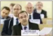  ?? MARTIAL TREZZINI/KEYSTONE VIA AP ?? Houssam-Eddin Ala, ambassador of the Permanent Representa­tive Mission of Syria to Geneva speaks during the Human Rights Council that holds its 25th special session on the human rights situation in Aleppo at the UN headquarte­rs in Geneva, Switzerlan­d,...