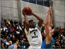  ?? JOSE QUEZADA — FOR THE TIMES-STANDARD ?? Humboldt State men’s basketball’s Robert Lewis scored 21points in a comeback-win against visiting Cal State LA on Saturday.