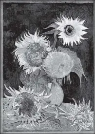  ??  ?? Vincent van Gogh’s Six Sunflowers was destroyed during a bombing raid on Japan during World War II. In his book The Sunflowers­Are Mine, author Martin Bailey details his discovery of a circa 1920 negative of the painting in a folio of art by Paul Cezanne.