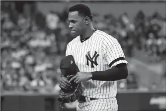  ?? MATT SLOCUM/AP PHOTO ?? In this Oct. 15, 2019, file photo, New York Yankees starting pitcher Luis Severino leaves the game against the Houston Astros during the fifth inning in Game 3 of the ALCS in New York.