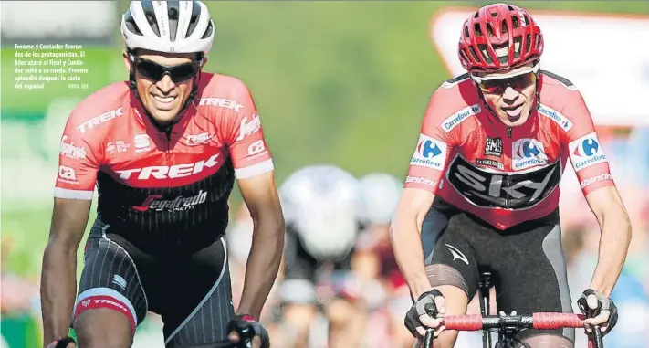  ?? FOTO: EFE ?? Froome y Contador fueron dos de los protagonis­tas. El líder atacó al final y Contador saltó a su rueda. Froome aplaudió después la casta del español