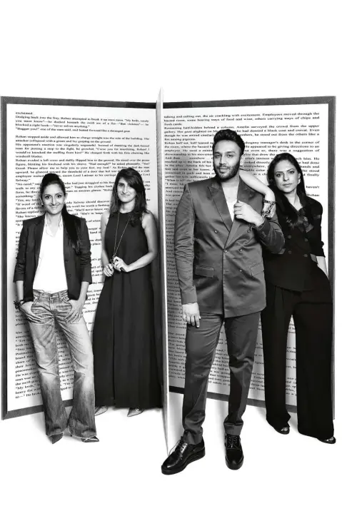  ??  ?? PAYAL KHANDWALA, ANUSHKA KHANNA, NIKHIL THAMPI, AND PAYAL PRATAP HAVE A CASTLE MOMENT On Payal: Shirt, jacket, jeans, and shoes, designer’s own. On Anushka: Dress, designer’s own. Shoes, Delpozo. Necklace, Just Cavalli. On Nikhil: T-shirt, trousers,...