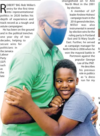  ??  ?? LEFT: Robert Miller, Jamaica Labour Party caretaker candidate for St Catherine South East, greets a boy in Westcheste­r during a walkthroug­h on Tuesday, August 4.