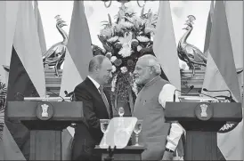  ?? SONU MEHTA/HT ?? Prime Minister Narendra Modi and Russian President Vladimir Putin, in New Delhi on Friday.