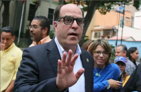  ?? AP PHOTO/WIL RIERA ?? President of Venezuela's National Assembly Julio Borges speaks with members of the media during a news conference Saturday in Caracas, Venezuela.