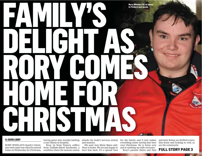  ??  ?? Rory Whelan (14) at home in Tintern last week.