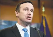  ?? Saul Loeb / Getty Images ?? U.S. Sen. Chris Murphy, D-Conn, speaks during a press conference on Capitol Hill in Washington on April 4 following a vote in the House on ending U.S. military involvemen­t in the war in Yemen.