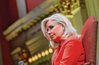  ?? Anna Moneymaker/Getty Images ?? Former U.S. Rep. Liz Cheney listens to an audience member during an event for her new book, “Oath and Honor: A Memoir and a Warning.” “I am very sad to say,” she acknowledg­es in her final pages, “that America can no longer count on a body of elected Republican­s to protect our republic.”