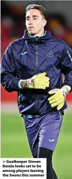  ?? ?? > Goalkeeper Steven Benda looks set to be among players leaving the Swans this summer