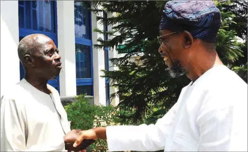  ??  ?? Osun State Governor, Rauf Aregbesola (right) paid Ciroma a visit at his home sometime back