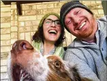  ?? CONTRIBUTE­D BY ERIN ROBERTS ?? Erin Roberts and her fiancé, Gabe Tobin, after renting a one-bedroom apartment, purchased a threebedro­om house, with a backyard for Gypsy, in South Austin.