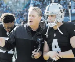  ?? MARCIO JOSE SANCHEZ/ THE ASSOCIATED PRESS ?? Jack Del Rio’s priorities include keeping QB Derek Carr healthy and productive.