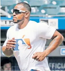  ?? Paul J. Bereswill ?? YO, WHO IS THAT? Mets left fielder Yoenis Cespedes, working out earlier this month at Citi Field, is not expected to be in attendance for the weekend series in Miami as the Amazin’s want him to focus on his rehab stint in Port St. Lucie.