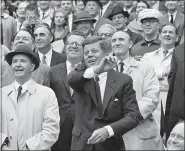  ?? ASSOCIATED PRESS ?? In this April 9, 1962, file photo, President John F. Kennedy throws out the first pitch to inaugurate the 1962 American League baseball season and DC Stadium in Washington.