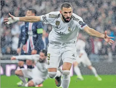  ??  ?? Karim Benzema celebra su primer gol al PSG en el partido de Champions del pasado 26 de noviembre.