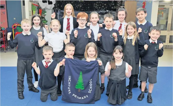  ??  ?? Smiles Members of the Inchture Primary School’s Pupil Voice celebrate the good news 110220Inch­turePrimar­y_01