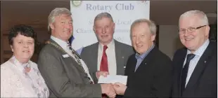  ??  ?? Top, Catherine White, Seamus McDermott, Kevin Smyth and Stephen Gunne, Dundalk Rotary Club make a presentati­on to Oliver McDermott, Maher Hospital Heart Screening and below, Sean O’Hanrahan, Dundalk Rotary Club make a presentati­on to Alix Psonka,...