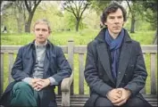  ?? Robert Viglasky Hartswood Films / PBS ?? MODERN SLEUTH: Martin Freeman, left, is Watson to Benedict Cumberbatc­h’s Holmes in “Sherlock.”