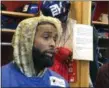  ?? TOM CANAVAN - THE ASSOCIATED PRESS ?? New York Giants wide receiver Odell Beckham Jr. speaks with reporters in the NFL football team’s locker room in East Rutherford, N.J.