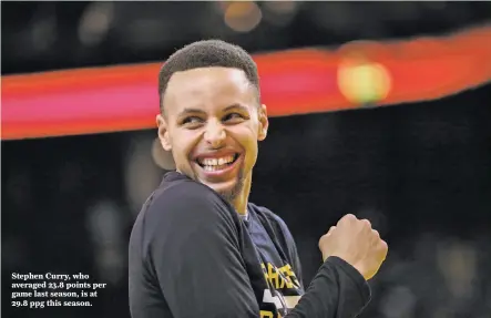  ??  ?? Stephen Curry, who averaged 23.8 points per game last season, is at 29.8 ppg this season.Sunday, February 14, 2016Sectio­n B