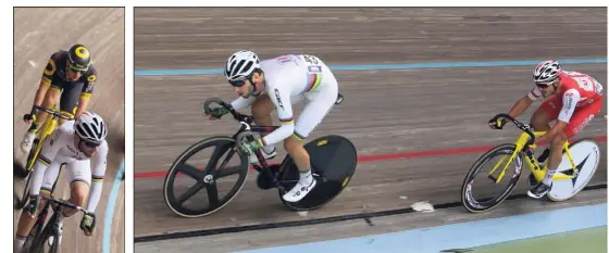  ?? (Photos Hélène Dos Santos) ?? Maillot arc-en-ciel de champion du monde de l’omnium en titre, Benjamin Thomas a écrasé la discipline lors des championna­ts de France.