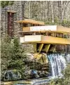  ??  ?? One of Frank Lloyd Wright’s most famous works, Fallingwat­er, hovers over a waterfall in Mill Run, Pa.