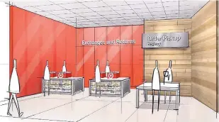  ?? COURTESY OF TARGET CORP. ?? These renderings show a customer service area and new aisle layouts with a specialty-store feel for redesigned Target stores. Short-term parking for quick shoppers is also planned.