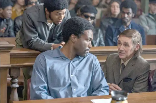  ?? NETFLIX ?? From left: Kelvin Harrison Jr. as Fred Hampton, Yayha Abdul-Mateen II as Bobby Seale, and Mark Rylance as William Kuntsler in “The Trial of the Chicago 7.”