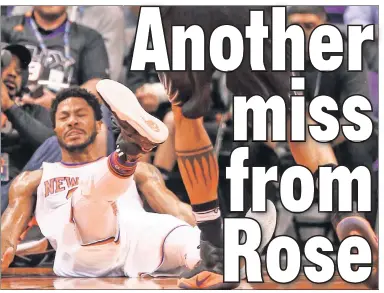  ?? USA TODAY Sports; Getty Images ?? MAN DOWN: Brandon Jennings (below) started for the Knicks on Saturday night in Denver because Derrick Rose (above), who tweaked his sore back Tuesday, was out again.