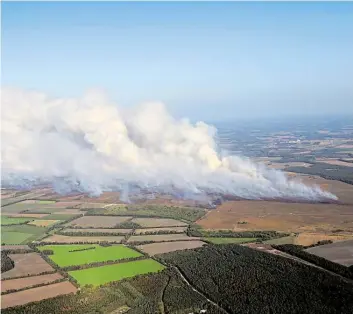  ?? DPA-BILD: SCHRÖER ?? Wochenlang stiegen im vergangene­n Jahr Rauchwolke­n bei einem Moorbrand im Emsland auf, nachdem sich bei einem Waffentest das Moor entzündet hatte.