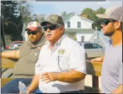  ??  ?? Russell Shlagel leads the tour of Shlagel Farms on a hayride with Comptrolle­r Peter Franchot, not pictured, last Thursday in Waldorf.