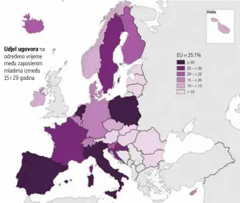  ?? ?? Udjel ugovora na određeno vrijeme među zaposlenim mladima između 15 i 29 godina