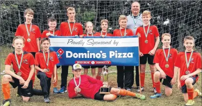  ?? SUBMITTED PHOTO ?? The Domino’s Pizza-sponsored Eliot River Ramblers S.C. recently won the Challenge Cup at the Subway under-13 boys’ premier provincial soccer championsh­ip. Team members, front row, from left, are Cory Goley, Braedan Tremere, Cody Cudmore, James Doucette...