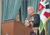  ?? YOUSEF ALLAN — THE ROYAL HASHEMITE COURT ?? Jordan’s King Abdullah II gives a speech during the inaugurati­on of the 19th Parliament’s non-ordinary session in Amman Jordan.