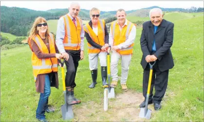  ??  ?? DIG THIS: The honour of turning the first sod on the site of Kerikeri’s new wastewater treatment plant by went to Cr Ann Court, Mayor John Carter, Broadspect­rum chief executive urban infrastruc­ture Sandra Dodds, United Civil Constructi­on project...