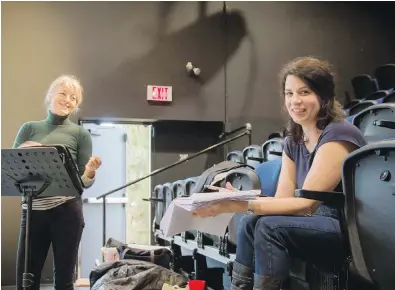  ??  ?? Estelle Shook and Dawn Petten rehearse for Every Brilliant Thing at the Belfry Theatre.