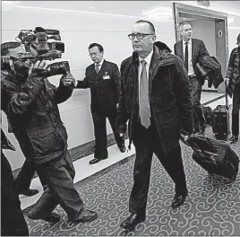  ?? [JON CHOL JIN/THE ASSOCIATED PRESS] ?? Jeffrey Feltman, the United Nations undersecre­tary-general for political affairs, arrives at Pyongyang Internatio­nal Airport in North Korea’s capital on Tuesday. The Ohio native is the highest-level U.N. official to visit the Communist country in six years.