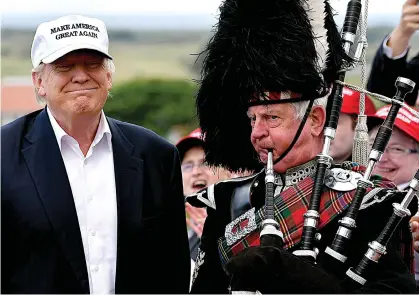  ??  ?? Piping up: Donald Trump visits his Turnberry golf course in June 2016 for the official opening