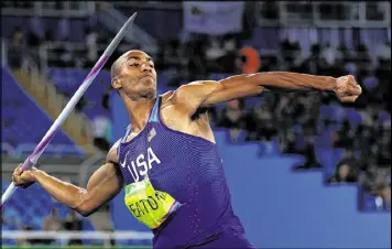  ?? IAN WALTON / GETTY IMAGES ?? If decathlon gold medalist Ashton Eaton can throw a javelin 65 yards, just think about how far he could throw a football to Usain Bolt.