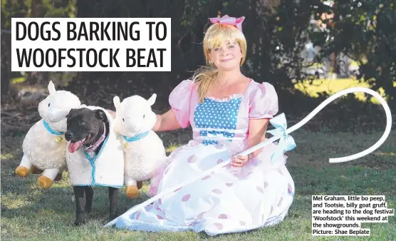 ?? Picture: Shae Beplate ?? Mel Graham, little bo peep, and Tootsie, billy goat gruff, are heading to the dog festival 'Woofstock' this weekend at the showground­s.