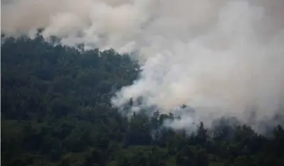  ?? WILLY KURNIAWAN, REUTERS / NTB SCANPIX ?? Røyken fra skogbranne­ne ligger tjukk over Palangka Raya i Kalimantan-provinsen i Indonesia.