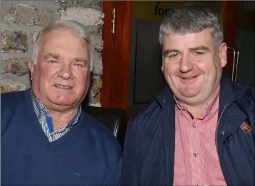  ??  ?? Mike Carroll and Oliver Walsh at the launch of the Blackwater Parish Journal in the Lodge Hotel.