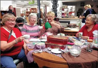  ??  ?? From left, Jenn Baker, Marian Meadows, Kay Ewart and Maureen Creapase are inviting others to join them at a Craft and Chat Club which meets at charity store The Emporium on Stockwell Head, Hinckley, every Tuesday between 1pm and 4pm