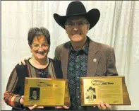  ?? Submitted photo Tina Olson/TR ?? Nancy Jo Bateman (right) and Jerry Doan pictured with their Hall of Fame 2023 inductee plaques.
North Dakota Agricultur­al Hall of Fame, located inside the North Dakota Winter Show.