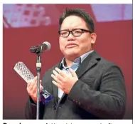  ?? — AFP ?? Proud moment: Yeo giving a speech after receiving the Best Director award for his movie ‘Aqerat’ in Tokyo last year.