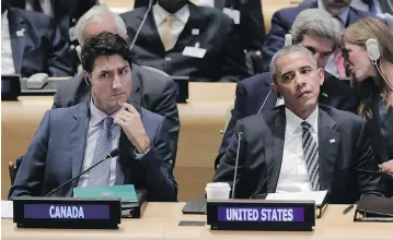 ?? JULIE JACOBSON / THE ASSOCIATED PRESS ?? U.S. President Barack Obama’s speech to the 71st session of the United Nations General Assembly plunged into the same sea of liberal platitudes that Prime Minister Justin Trudeau swims in, John Ivison writes.