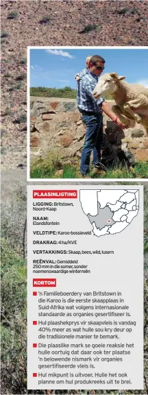  ?? FOTO: VERSKAF ?? HOOFFOTO: Só lyk die Karoo-bossieveld op Elandsfont­ein by Britstown, waar Suid-Afrika se heel eerste organies-gesertifis­eerde skaapkudde wei.