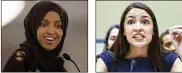  ?? AP PHOTOS ?? Rep. Ilhan Omar (left), D-Minn., and Rep. Alexandria Ocasio-Cortez, D-N.Y. In tweets Sunday, President Donald Trump portrays the lawmakers as foreignbor­n troublemak­ers who should go back to their home countries.