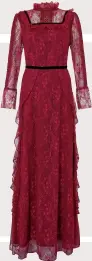  ??  ?? 4. This Victoriani­nspired lace burgundy dress is a stunning choice for a festive winter wedding, €280 Monsoon