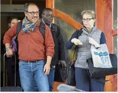  ?? — AP ?? War zone: Members of the UN team tasked with monitoring the ceasefire arriving at Sanaa airport, Yemen.